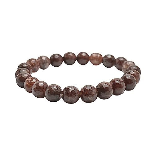Pulsera hecha a mano para mujer y hombre con cuentas de piedras preciosas de 8 mm | Pulsera de cuentas de piedras preciosas de cristal curativo   Caja de regalo (Ágata marrón oscura)