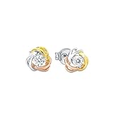 Amor Ohrstecker 925 Sterling Silber Damen Ohrschmuck, mit Zirkonia synth, 0,8 cm, Tricolor, Knoten, Kommt in Schmuck Geschenk Box, 9618545