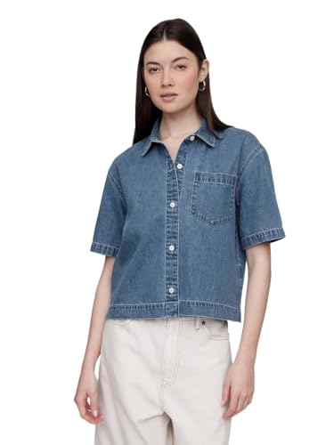 GAP Women's Short Sleeve Denim Shirt, Medium Indigo 15, XX-Large