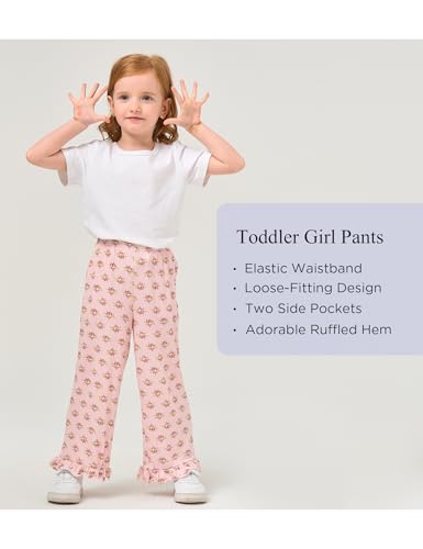 Image of Toddler Girl Pants Soft Bamboo Viscose Casual Ruffle Wide Leg Trousers for Kids with Pockets