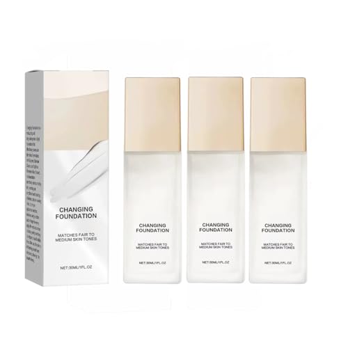 Hydrating Color Changing Foundation for Mature Skin, Lightweight Liquid Makeup with Self-Adjusting Shade for Fair to Medium Tones, Flawless Everyday Finish (3pcs)