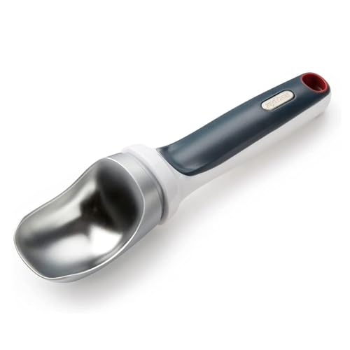 Zyliss The Right Scoop Ice Cream Scoop – Heavy Duty with Ergonomic Handle – Non Stick, Dishwasher Safe – Ideal for Hard Ice Cream, Sorbet, & Baking Toppings – Gray & White