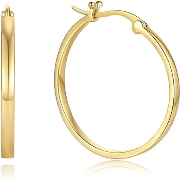 Gold Hoop Earrings for Women 14K Gold Earrings Lightweight Classic Square Tube Earrings Womens 20 mm/30mm/40 mm