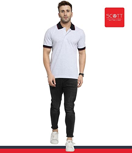 Image of Scott International Men's Regular Fit Half Sleeve Organic Cotton Polo T-Shirt (SS20-SP8-XXXXL White Melange XXXX-Large)