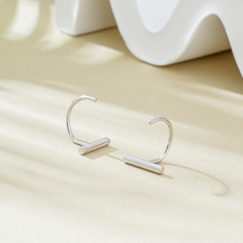 CHIC & ARTSY Half Hoops Earrings 925 Sterling Silver Small Huggie Hoop Earrings Ball, Bar, Star, Moon, Heart, Cross, Dot, Triangle Half Hoops Cartilage Piercing Earrings Tiny Hoop Stud Earrings4