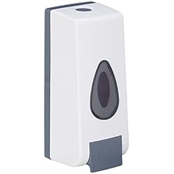 Expendedor De Detergente Relaxdays Dispensador Jabón de Pared, Rellenable, 350 ml, Manual, Bomba Gel Ducha o Detergente, 20x7,5x7,5 cm, Blanco