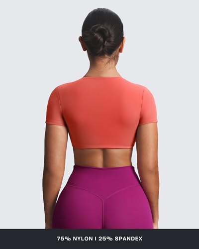 Image of Aoxjox Short Sleeve Crop Tops for Women Sienna Twist Deep V Workout Cropped T Shirt Top