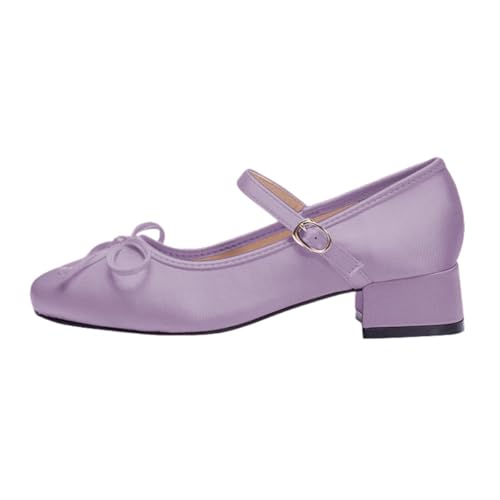 XYD Women Round Toe Mary Jane Low Heel Pumps Single Strap Bowknot Chunky Heel Satin Cute Date Shoes2