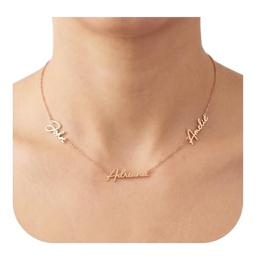 9K 14K Solid Gold Personalized Multi Name Necklace for Women - Rose Gold - Custom Names 14-24 Inch Handmade in USA - Galaxy Gold