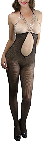 Image of ToBeInStyle Women's Bodystocking Crotchless Peek-A-Boo Fishnet Lace Bodysuit