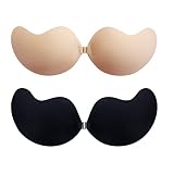 2Pcs Klebe BH, BH Rückenfrei Unsichtbar, Klebe BH Push Up, Unsichtbar Silikon Selbstklebend BH, BH Ohne Träger, Wiederverwendbarer und Atmungsaktiver für Rückenfreies Abendkleider Brautkleider, B