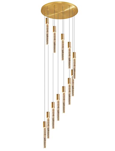 12 Lights Crystal Chandeliers Foyer Chandelier Modern Pendant Light Fixtures Remote Control Dimmable Light 78 H Raindrop High Ceiling Light Fixtures for Living Room Staircase Entrway