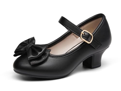 Image of Haloumoning Girls Dress Shoes Mary Jane Heels Flower Girl Shoes Bow Glitter Princess Wedding Party Pump Shoes