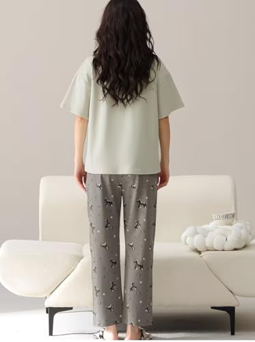 Image of Celary Korean Women's Pyjama Set|Half Sleeve T-Shirt & Printed Pyjama Set for Women|Size:- M to 4XL|Soft Cotton Blend Comfortable Night Suit for Women