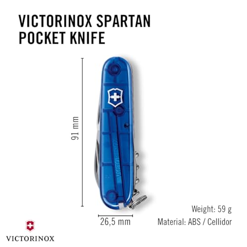 Victorinox Swiss Army Knife - Spartan - 12 Functions, DO-IT-Yourself Champion, Multitool and Survival Gadget - Blue, 91 mm (1.3603.T2)