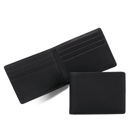 Leatherology Thin Bifold Wallet for Men – Slim Front Pocket Wallet with 6 Card Slots, Bill Compartment & 2 Interior Pockets – Minimalist Leather Wallet, Premium Black Oil, Personalized ( + $15 )