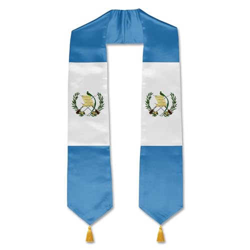 YOXEULL Guatemala Flag Graduation Stole with Gold Tassels, Unisex Adult Guatemalan Graduation Honor Scarf