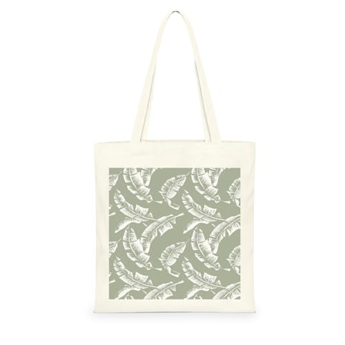 Genérico Bolsa Tote Bag 35X38Cm Hojas Verdes Claras Bolsa Tela Para Pintar Estampada Bolsas De Con Algodon Asas Blanca Por Niñas Y Mujeres Lienzo Bolsas Eco, Lavadora, Compras, Vacaciones, Trabajo
