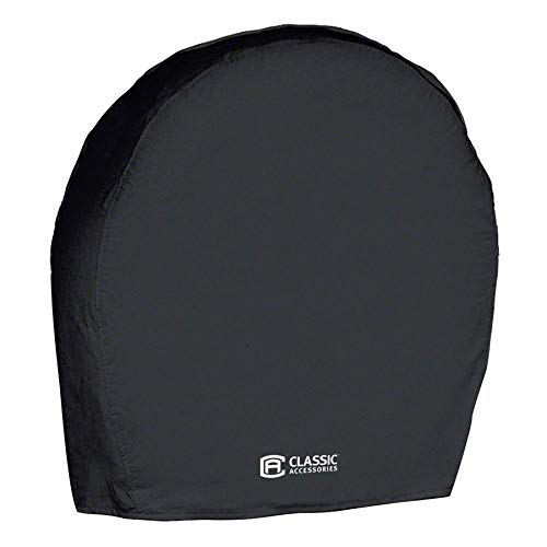 Image of Classic Accessories Over Drive RV Wheel Covers, Wheels 24 inch - 27 inch Diameter, 8.5 inch Tire Wide, Black, Breathable Polyester Fabric, Universal, Anti-Slip, Durable (Pack of 2)