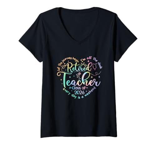 Women's Retired Teacher Class of 2026 Heart Funny Retirement Women V-Neck T-Shirt
