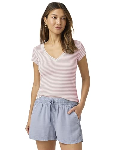 T-Shirt à col en V Splendid Faye 1x1 pour femme, haut basique à manches courtes en coton