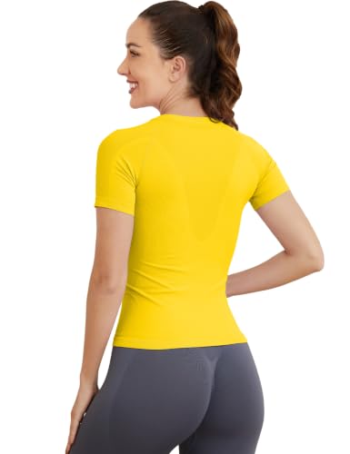 Image of MathCat Seamless Workout Tops for Women Short Sleeve T-Shirt | Slim Fit, Compression, Quick Dry, Lightweight, Mesh Vents, Chafe-Free, Hip Length, Workout, Yoga, Running, Athletic
