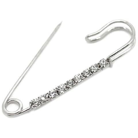 HOUSWEETY 10 Pcs Safety Pins Encrusted with White Rhinestone 6.5x1.8 cm - Personalized Design - Charm for Fashion Cover