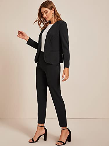 Shein Women's 2 Piece Outfits Open Front Solid Blazer Work Office Pants Suit Set Black Large #TOP2