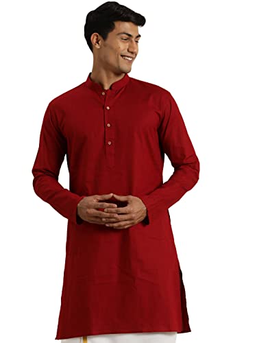 Image of VASTRAMAY Men Cotton Linen Solid Kurta | Cool & Breathable Ethnic Wear with Mandarin Collar for Eid, Holi & Festive Occasions