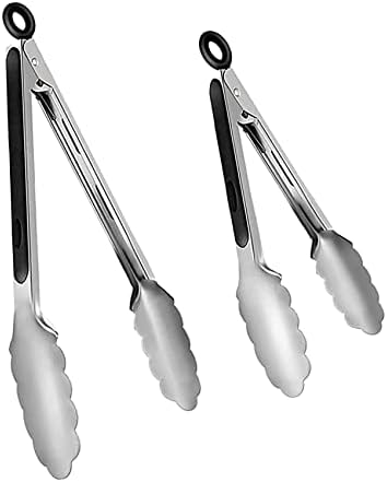 Nunnik Kitchen Tongs Set of 2-9" and 12" Food Grade Serving Tongs Stainless Steel Kitchen Utensils Set Heavy Duty Tongs Locking Metal Food Tongs with Silicone Grip Tongs for Serving Food