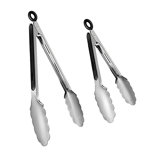 Nunnik Kitchen Tongs Set Of 2-9" And 12" Food Grade Serving Tongs Stainless Steel Kitchen Utensils Set Heavy Duty Tongs Locking Metal Food Tongs With Silicone Grip Tongs For Serving Food #TOP2