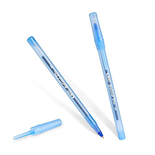 Image of BIC Round Stic Xtra Life Ballpoint Pen, Medium Point (1.0mm), Blue, Flexible Round Barrel For Writing Comfort, 144-Count