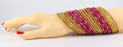 Image of NMII Silk thread Glass Bangle Set for Women (FF70-Magenta-Rani-2.2, Magenta-Rani, 2.2 Inch, 40 Bangles set)