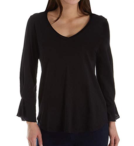 Michael Stars Women's Supima Cotton Slub 3/4 Sleeve V-Neck Top 8989 O/S Black
