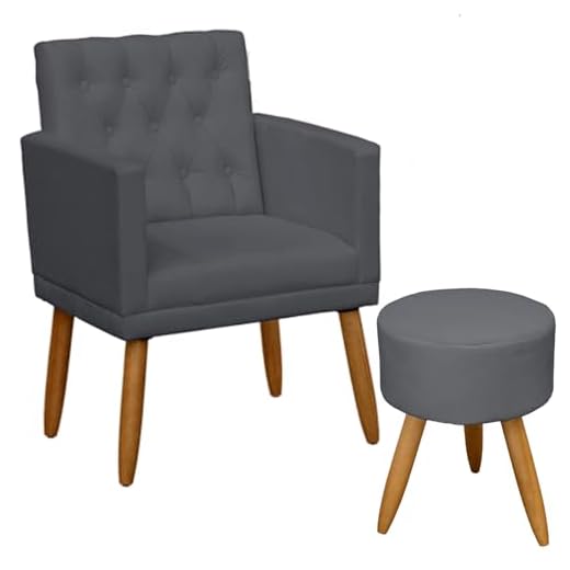 Poltrona Decorativa com Puff resistente moderno para sala de estar Recepção (Cinza)