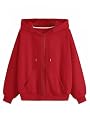 LLL FASHION Women's Solid Casual Zipper Cotton Relaxed Fit Sweatshirt for Winter (Large, Red)