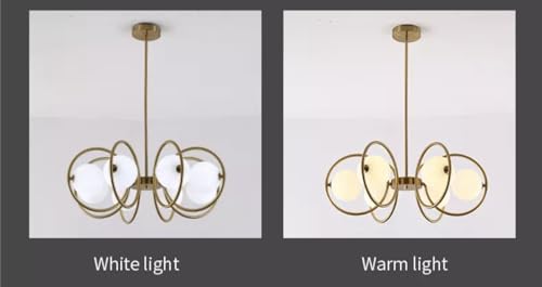 Image of WOKE Mid Century Modern 8 Light Chandelier Gold Plating Pendant Lighting Contemporary 8 Rings Glass Ball Hanging Ceiling Lamp Interior Bedroom Living Room Kitchen Decor Lighting Fixture