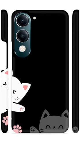 Image of White Grey Kitties Designer Printed Hard Back Cover for Vivo Y19 5G Attractive and Uniquely Crafted Smartphone Case