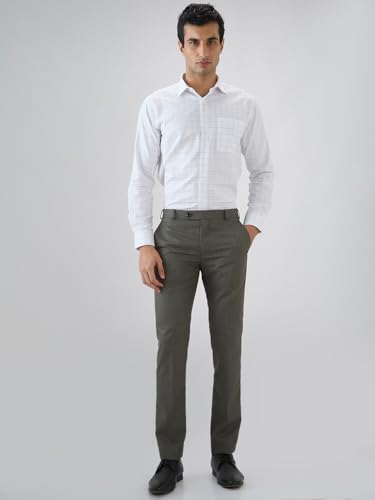 Image of Raymond Men Slim Fit Structure Pattern Poly Viscose Blend Flat Front Formal Trouser