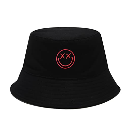 Smiley Face Bucket Hat For Women Men Double Side Black Bucket Hats Outdoor Summer Beach Sun Hats #TOP6