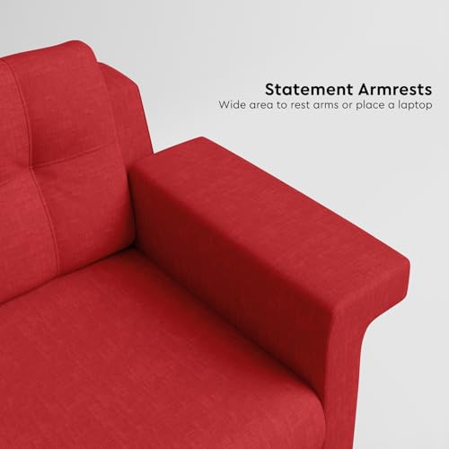 Image of Interio by Godrej Sofa Flight 1 Seater Fabric Sofa for Living Room, 3-Years Warranty, Pinewood, Red