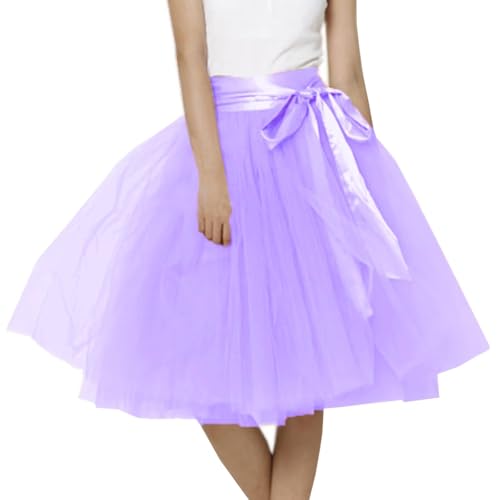 Women's Tulle Skirt Knee Length 6-Layered Wedding Party Homecoming Prom Skirts Lavender Large