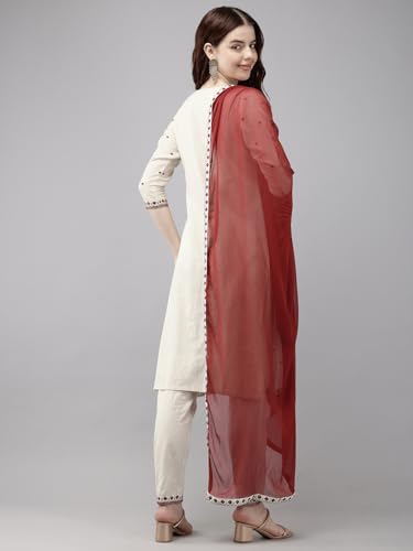 Image of Vedic Cotton Kurta Pant Set With Dupatta For Women Festival Wear | Printed Kurta Pant and Dupatta | Embroidered Straight Kurta Pant With Dupatta Set For Women