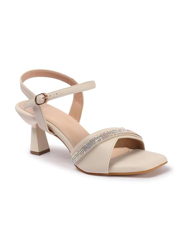 Image of Carlton London women's Embellished Strap Ankle Strap Sculpted Heel Sandals