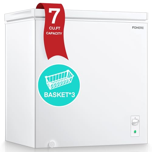 7.0 Cubic Feet Chest Freezer, FOHERE Deep Freezer with 3 Removable Storage Baskets, Adjustable Thermostat Compact Small Freezers, Free Standing Top Open Door for Homes, Basements, Garages, RVs
