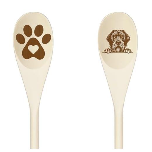 WIREHAIRED POINTING GRIFFON Wooden Spoons for Cooking, Serving or Decorative Kitchen Utensils Set Dog Lover Dog Mom/Dad Gift with Peeking Dog Designs, Paw Print and Dog Head, Kitchen Utensils Set of 2