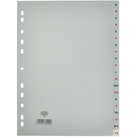 Separador alfabetico Elba plastico 120mc A4 11 taladros A-Z gris Cover