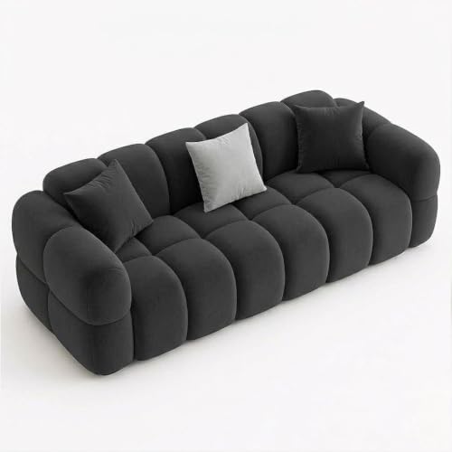 Image of FURNY Luxury Nimbus 3 Seater Bubble Cloud Sofa Set for Living Room | Boston Fabric Upholstered | Modern Cushioned Comfortable Couch for Home Office & Drawing Room | Ash Grey