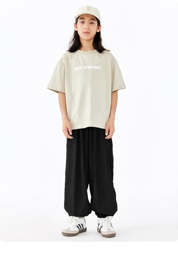 Irsutey Boys and Girls Solid Color Elastic Waist Thin Leg Tight Pants Summer Loose Breathable Casual Pants with Pocket3