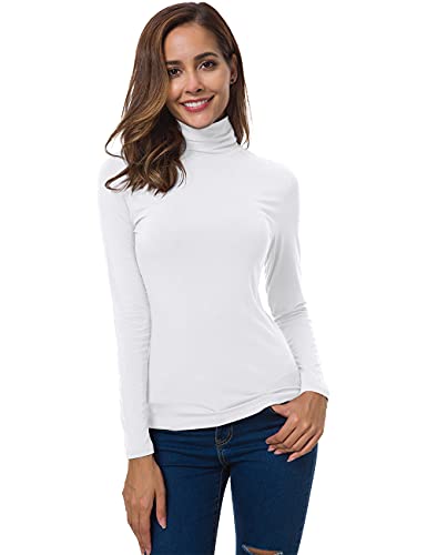 Camisa feminina Vobcty manga longa gola rolê leve slim Active, White-1, Large